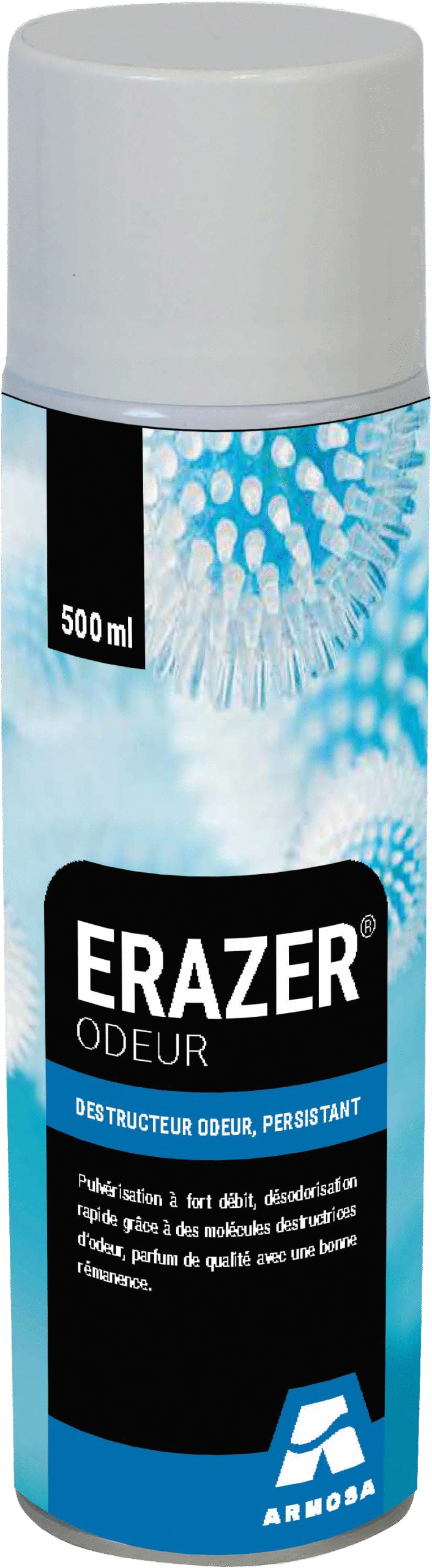 ARMOSA - ERAZER Odeur Erazer Odeur, 500ml. Destructeur d'odeurs persistant. Pulvérisation à fort débit. Désodorisation rapide grâce à des molécules destructrices d'odeur. Parfum de qualité, rémanence.